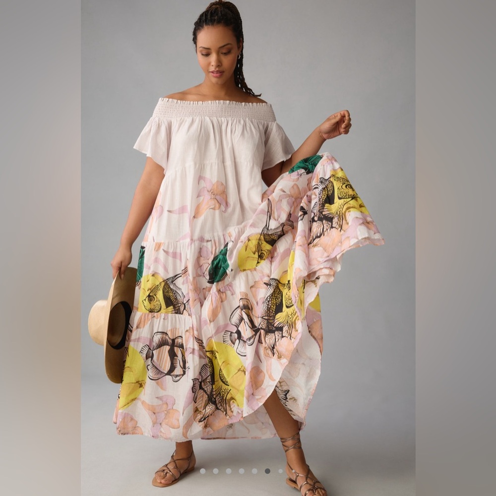 Anthopologie X Pia Binazzi Tiered Off-the-shoulder Dress